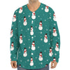 Teal Snowman Pattern Print Long Sleeve Baseball Jersey