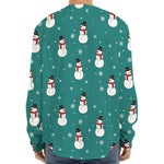 Teal Snowman Pattern Print Long Sleeve Baseball Jersey