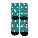 Teal Snowman Pattern Print Long Socks