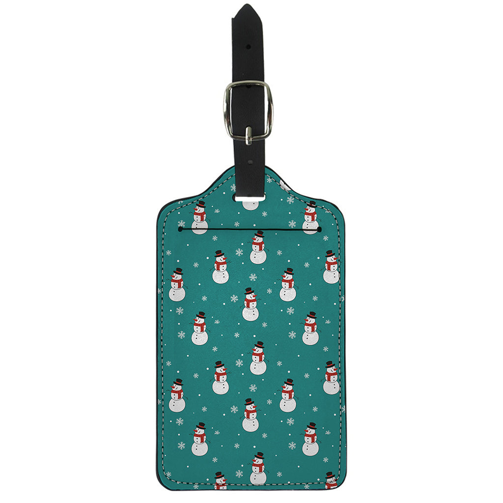 Teal Snowman Pattern Print Luggage Tag