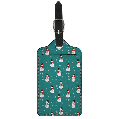 Teal Snowman Pattern Print Luggage Tag