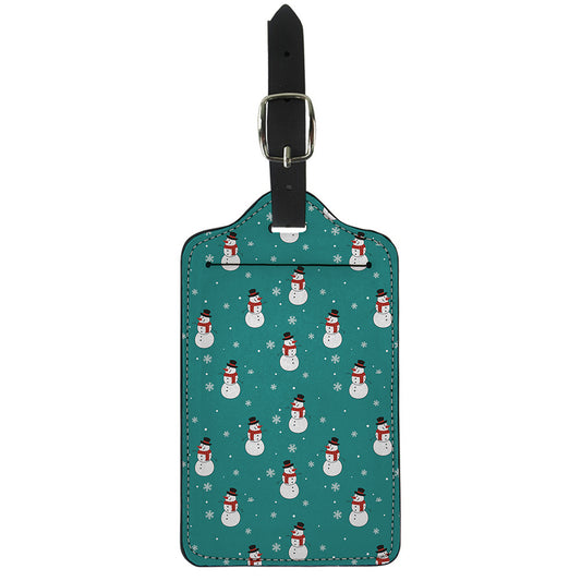 Teal Snowman Pattern Print Luggage Tag
