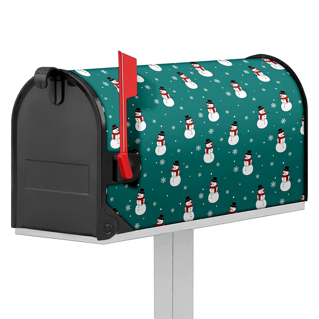 Teal Snowman Pattern Print Mailbox Cover