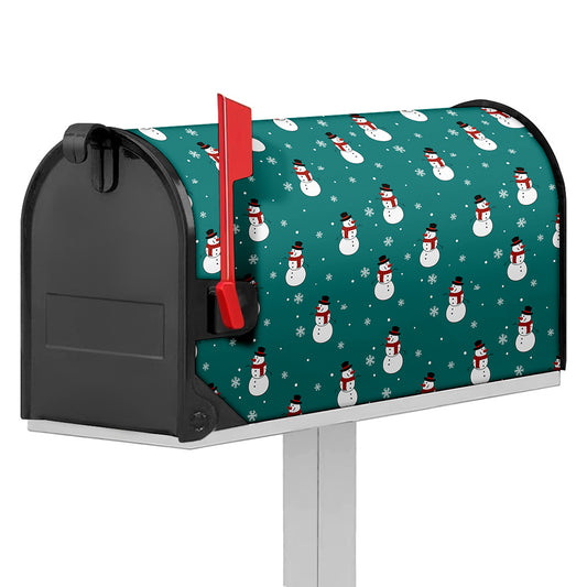 Teal Snowman Pattern Print Mailbox Cover