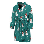 Teal Snowman Pattern Print Men's Bathrobe