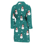 Teal Snowman Pattern Print Men's Bathrobe