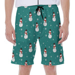 Teal Snowman Pattern Print Men's Beach Shorts