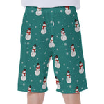 Teal Snowman Pattern Print Men's Beach Shorts