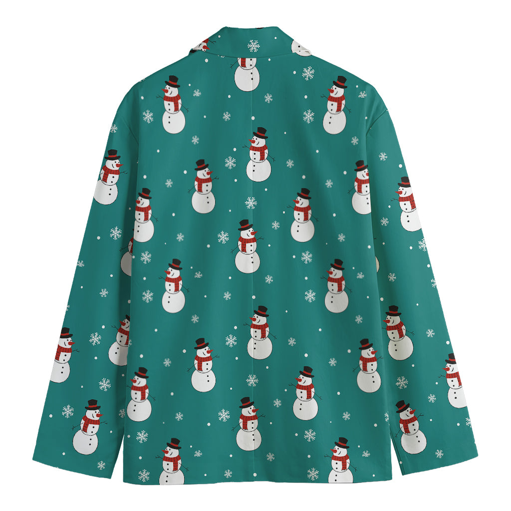 Teal Snowman Pattern Print Men's Blazer