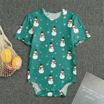 Teal Snowman Pattern Print Men's Bodysuit