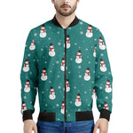 Teal Snowman Pattern Print Men's Bomber Jacket