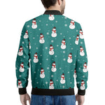 Teal Snowman Pattern Print Men's Bomber Jacket