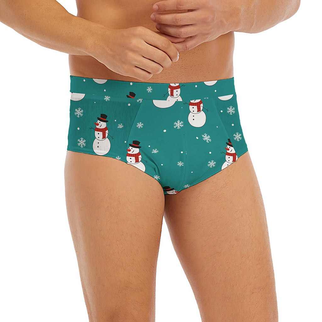 Teal Snowman Pattern Print Men's Briefs