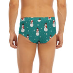 Teal Snowman Pattern Print Men's Briefs