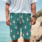 Teal Snowman Pattern Print Men's Cargo Shorts