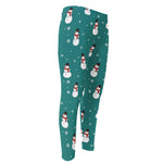 Teal Snowman Pattern Print Men's Compression Pants