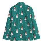 Teal Snowman Pattern Print Men's Cotton Blazer