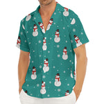 Teal Snowman Pattern Print Men's Deep V-Neck Shirt