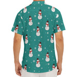 Teal Snowman Pattern Print Men's Deep V-Neck Shirt