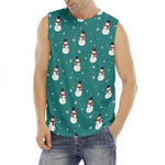 Teal Snowman Pattern Print Men's Fitness Tank Top