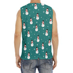 Teal Snowman Pattern Print Men's Fitness Tank Top
