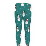 Teal Snowman Pattern Print Men's leggings