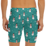 Teal Snowman Pattern Print Men's Long Boxer Briefs