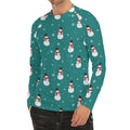 Teal Snowman Pattern Print Men's Long Sleeve Rash Guard