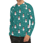 Teal Snowman Pattern Print Men's Long Sleeve Rash Guard