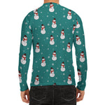 Teal Snowman Pattern Print Men's Long Sleeve Rash Guard