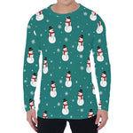 Teal Snowman Pattern Print Men's Long Sleeve T-Shirt