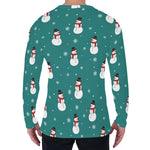 Teal Snowman Pattern Print Men's Long Sleeve T-Shirt