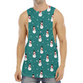 Teal Snowman Pattern Print Men's Muscle Tank Top