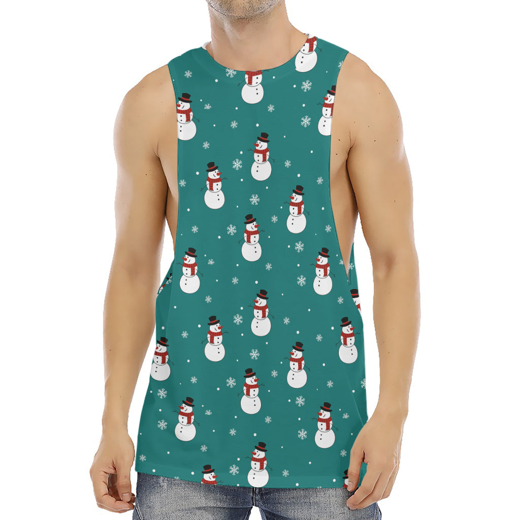 Teal Snowman Pattern Print Men's Muscle Tank Top