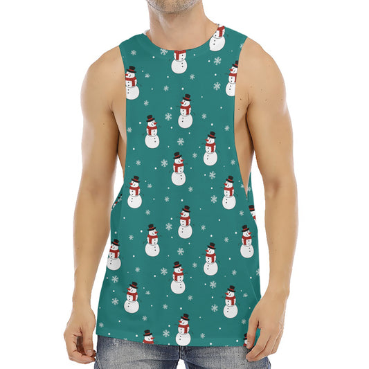 Teal Snowman Pattern Print Men's Muscle Tank Top