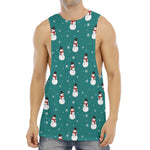 Teal Snowman Pattern Print Men's Muscle Tank Top
