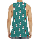 Teal Snowman Pattern Print Men's Muscle Tank Top