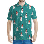 Teal Snowman Pattern Print Men's Polo Shirt