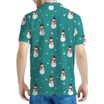 Teal Snowman Pattern Print Men's Polo Shirt