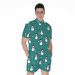 Teal Snowman Pattern Print Men's Rompers