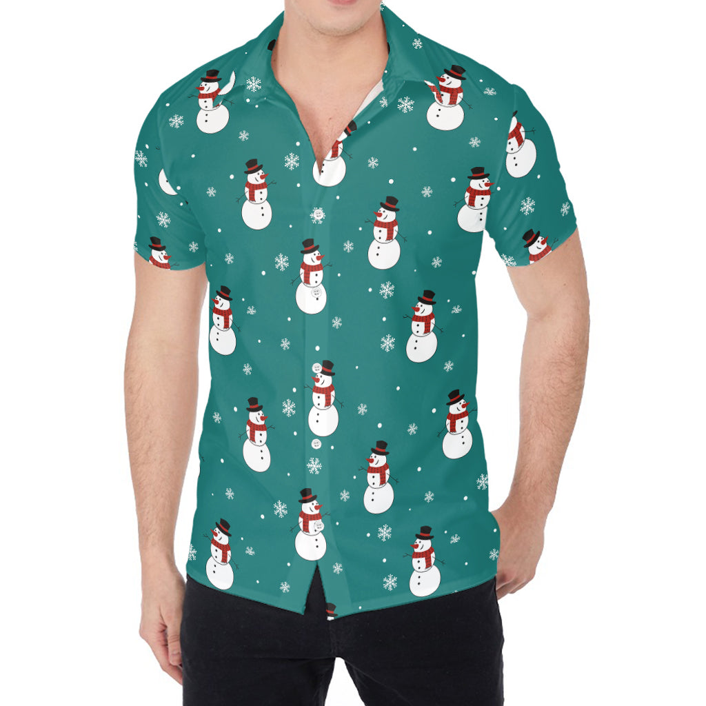Teal Snowman Pattern Print Men's Shirt