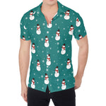 Teal Snowman Pattern Print Men's Shirt