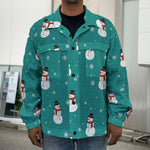 Teal Snowman Pattern Print Men's Shirt Jacket