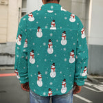 Teal Snowman Pattern Print Men's Shirt Jacket