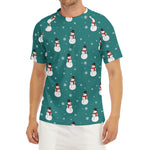 Teal Snowman Pattern Print Men's Short Sleeve Rash Guard