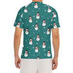 Teal Snowman Pattern Print Men's Short Sleeve Rash Guard