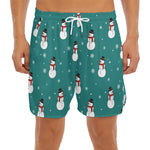 Teal Snowman Pattern Print Men's Split Running Shorts