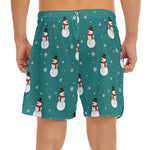 Teal Snowman Pattern Print Men's Split Running Shorts