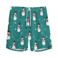 Teal Snowman Pattern Print Men's Athletic Shorts