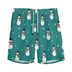 Teal Snowman Pattern Print Men's Sports Shorts